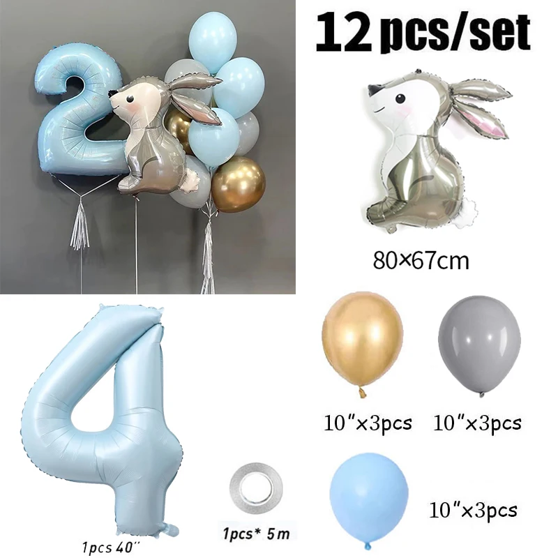 

Фольгированные шары Яобенер 40 дюймов с номером и кроликом, синие, для детского праздника