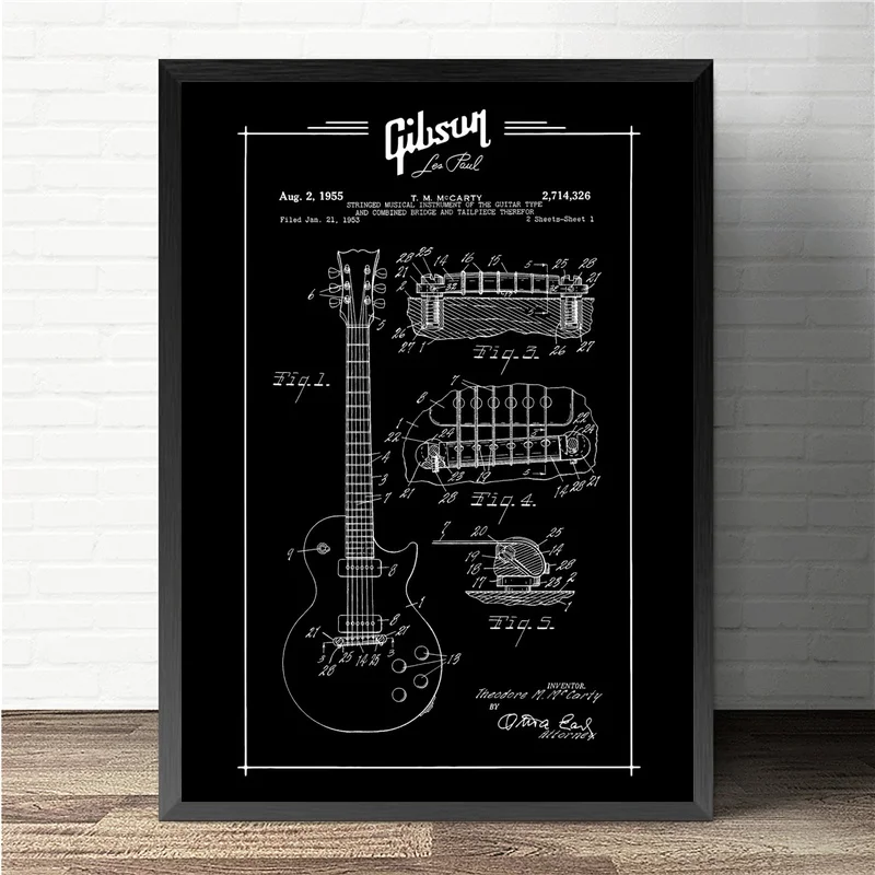 Gibson les Paul Patent Poster Canvas Wall Art Print Home Decor