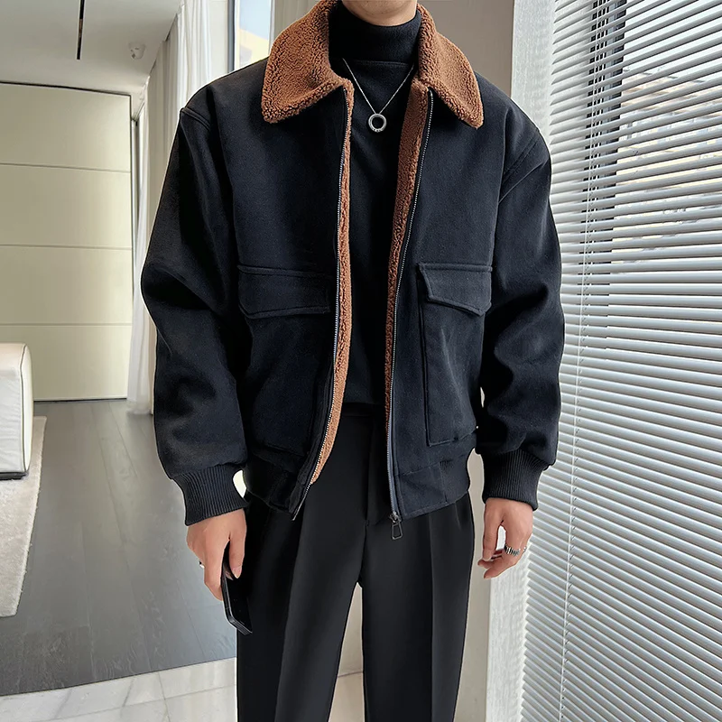 Winter Jacket Men Warm Fashion Cotton Thicken Lamb Wool Jacket Men Korean Loose Coffee/Black Thick Short Coat Men Clothes M-2XL