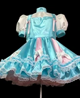 sexy sissy blue bow high neck cute cropped navel skirt lace cake skirt girls skirt suit for adults