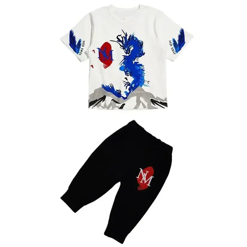 2 шт./комплект футболка и штаны для мальчиков на Возраст 4-12 лет
