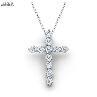 latin cross charm necklace clear zircon elements crystals pendant womens silvers plated genuine necklace jewelry