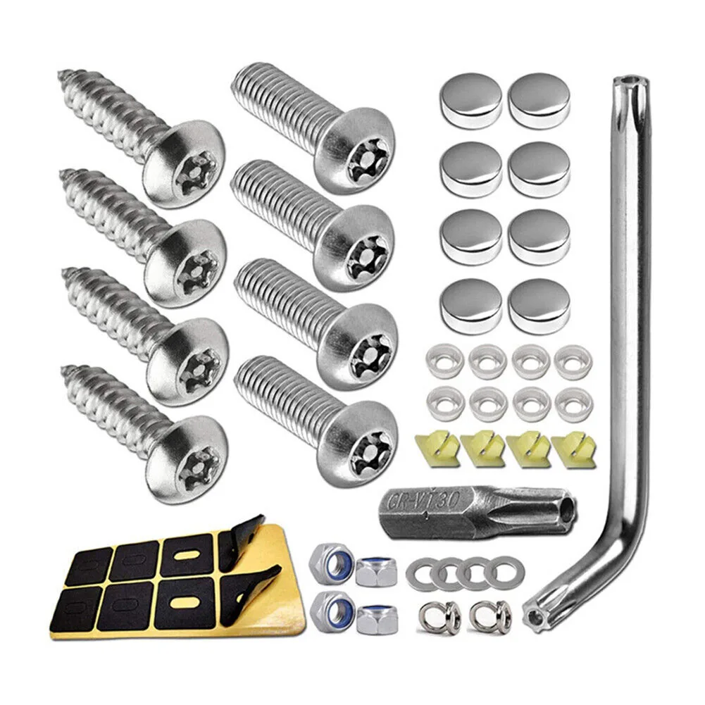 

Screws Accessories License Plate Screws 1 Set Front Plastic Rear Security Silvery Stainless Steel Car Accessories