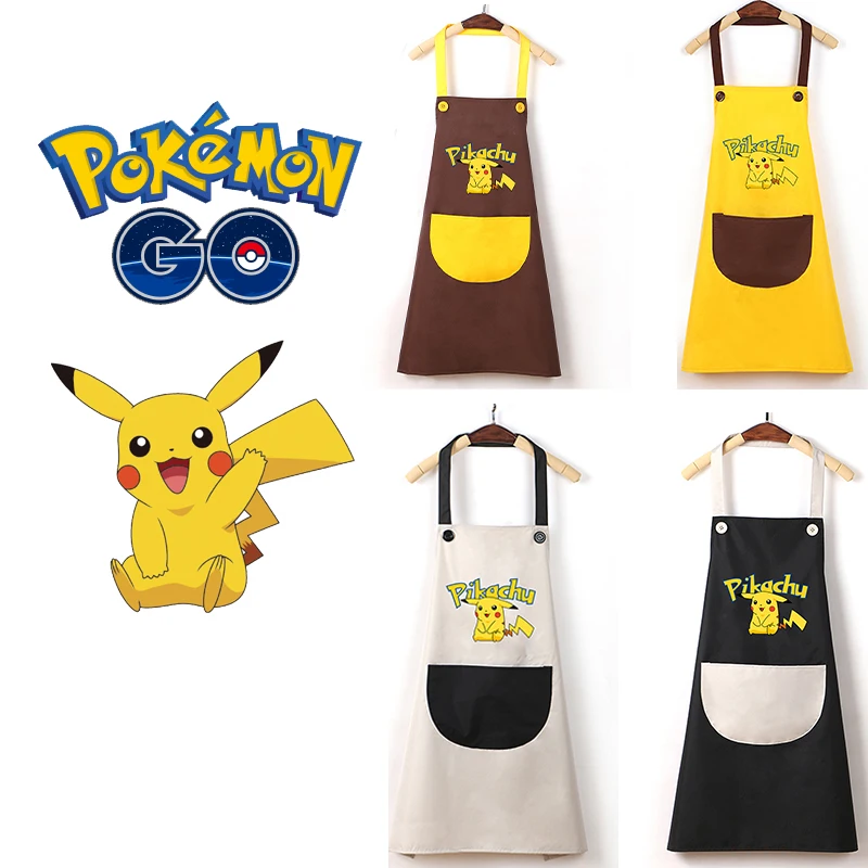 

Pokemon Pikachu Kitchen Aprons New Cartoon Women Men Household Aprons Kitchen Wipeable Waterproof Anime OilProof Tablier Cuisine