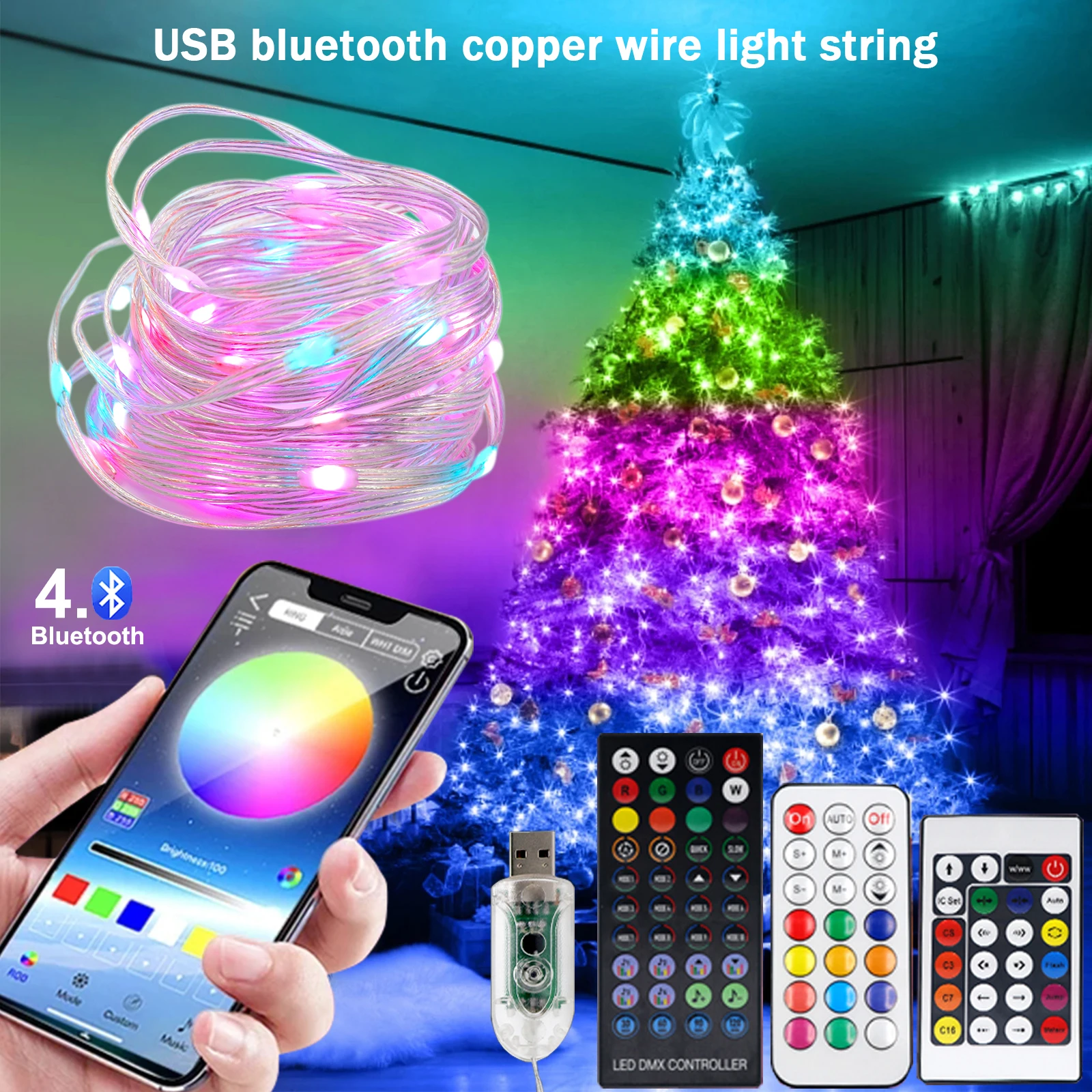 

Smart LED Fairy Light App Bluetooth Remote Control RGB Christmas Tree String light USB Garland Light For Holiday Party Decor