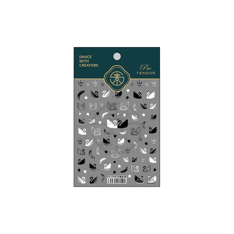 Японские панковские Стикеры для ногтей в виде лебедя черно-белого цвета 5D