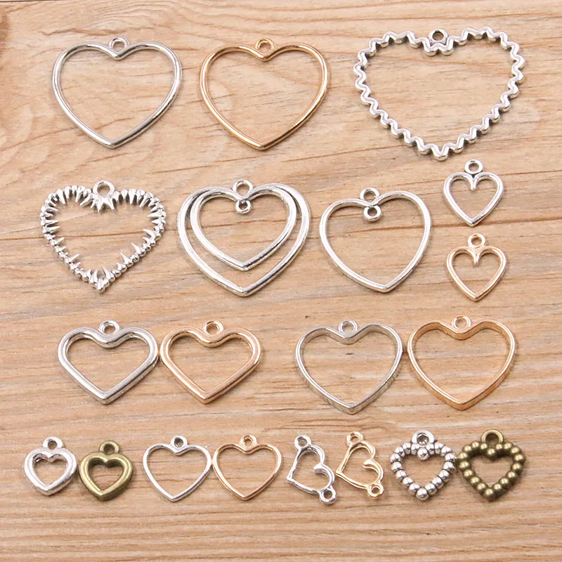

1Bag 12 Styles Picture Color Hollow Hearts Charms Geometry Connector Pendant Metal Alloy DIY Necklace Bracelet Earrings Marking