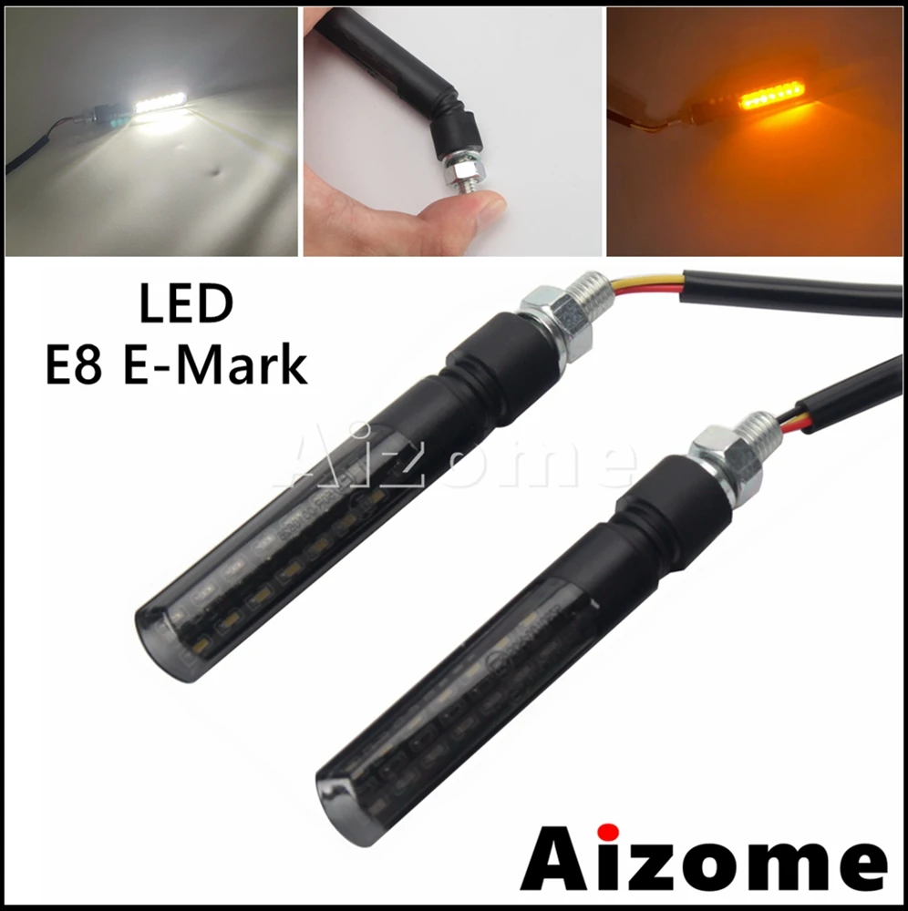 

Универсасветильник светодиодный мини-сигнал поворота для мотоцикла, 8 мм, фонарь с желтым потоком воды, индикатор, белая лампа для Runnning, 3 про...