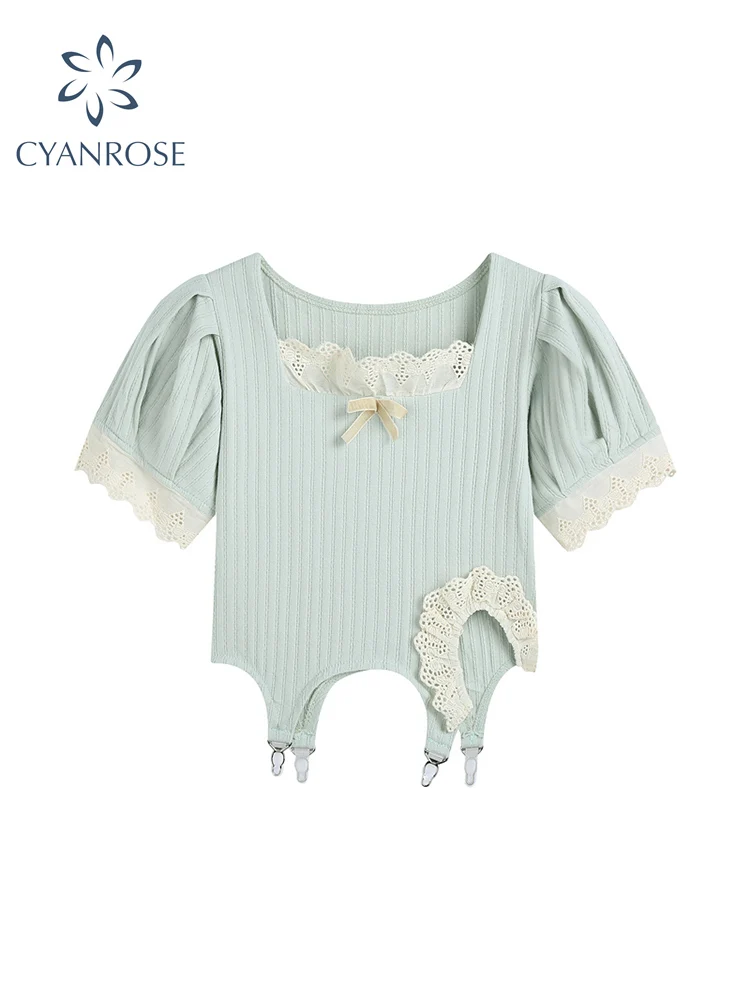 Кроп-топ женский трикотажный с квадратным вырезом и коротким рукавом |