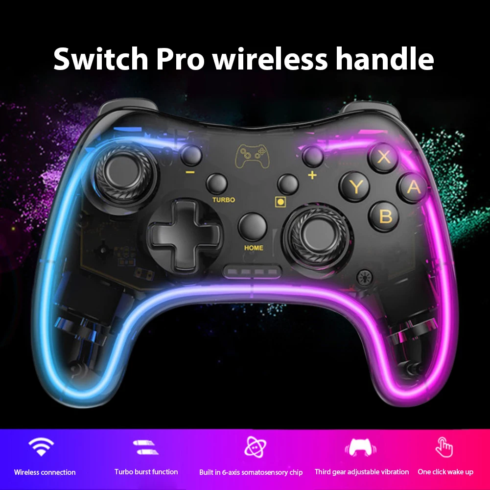 Wireless Switch Pro Bluetooth Controller Gamepad Transpare Joystick Adjustable Turbo for Nintendo OLED/Lite/Andriod/IOS |