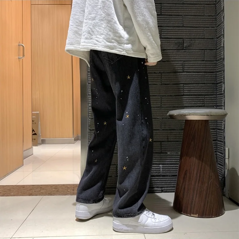 New Black Jeans Men Fashion Straight Tube Loose Trousers Hip Hop Oversized Wide Leg Pants Spring and Autumn Male Clothing S-3XL