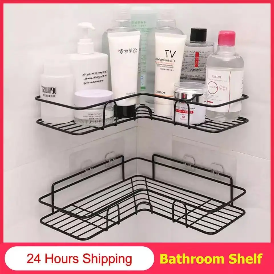 

Bathroom kitchen Punch Corner Frame Shower Shelf Wrought Iron Shampoo Storage Rack Holder with Suction Cup bathroom accessories
