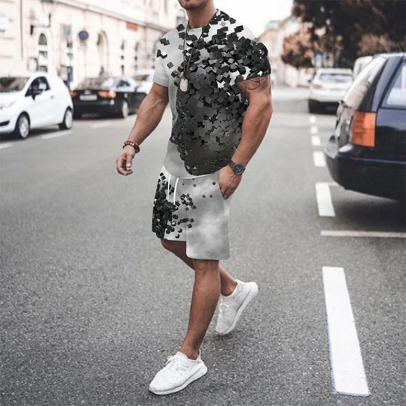 Летний мужской комплект модные футболки шорты из 2 предметов спортивный костюм