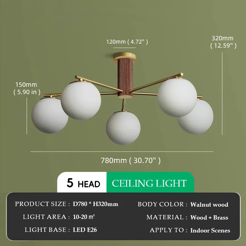 

Люстра Winfordo из дерева ореха, круглый стеклянный, 110В