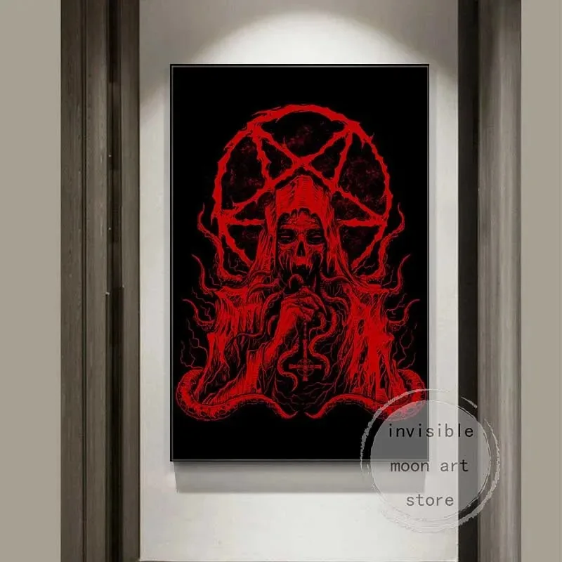 Абстрактная Черная Голова Демона Пентаграмма Козы Сатанинская Татуировка