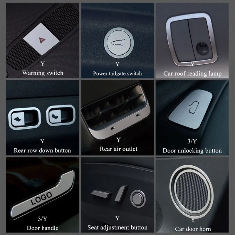 

2023 Model Y Aluminum Alloy Interior Stickers Whole Silver Automotive Decoration For Tesla Model 3 y 2022 Accessories