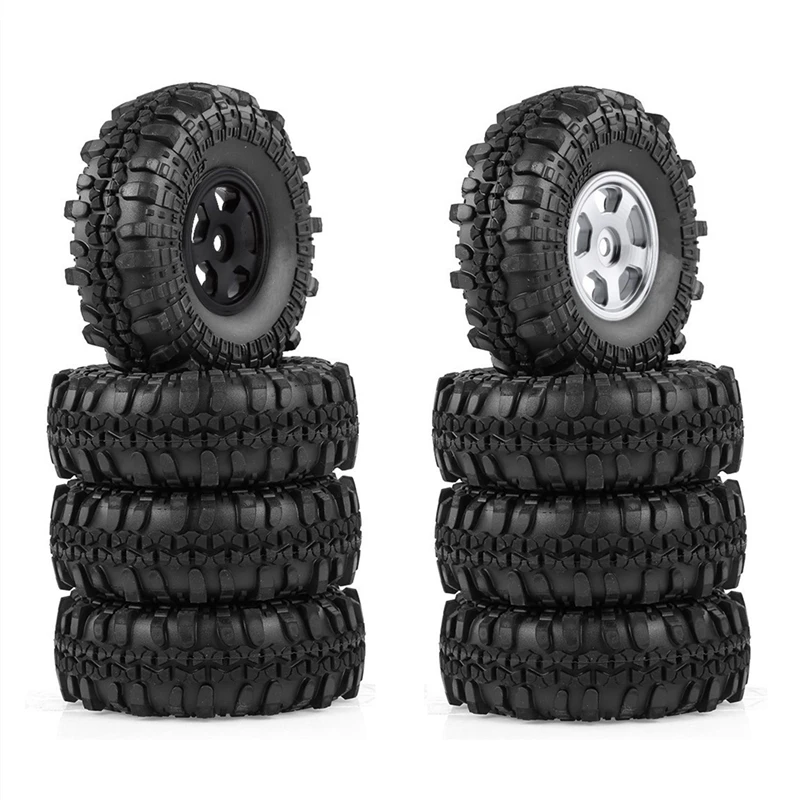 

2 Set For Axial SCX24 1/24 RC Crawler Car 4PCS 1.0 Metal Beadlock Wheel Rims Tire Tyres Set, 4 Pcs Black & 4 Pcs Silver
