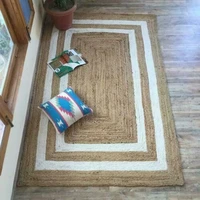 rug natural jute braided rectang style carpet rug reversible modern rustic look home decoration
