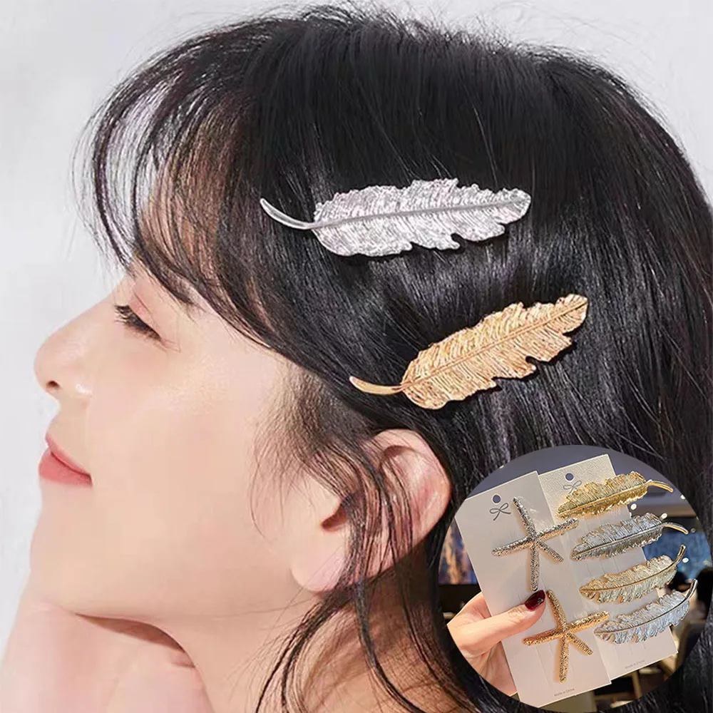 

Sweet Starfish Leaf Hairpin Woman Simple Metal Hair Clips Elegant Bangs Barrettes Fashion Vintage Duckbill Clip Side Headdress