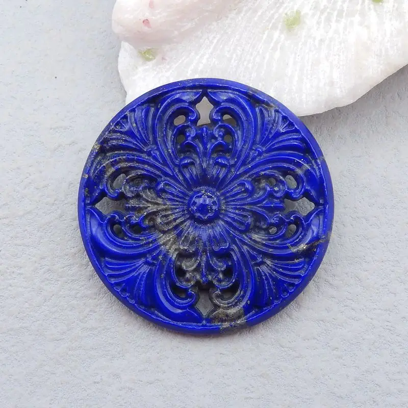 Натуральный камень резной цветок лазурит подвеска из бисера 60x7 мм 37 7 г