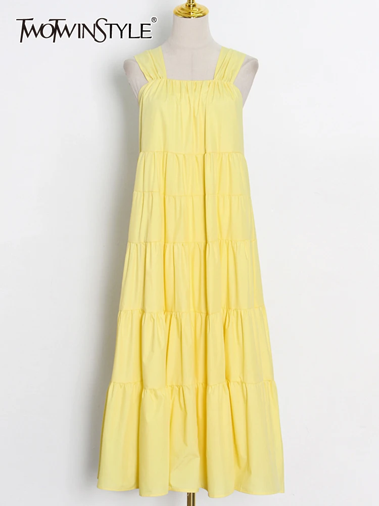 

Женское платье на бретельках TWOTWINSTYLE, Повседневное платье миди с квадратным воротником, без рукавов, лето 2022