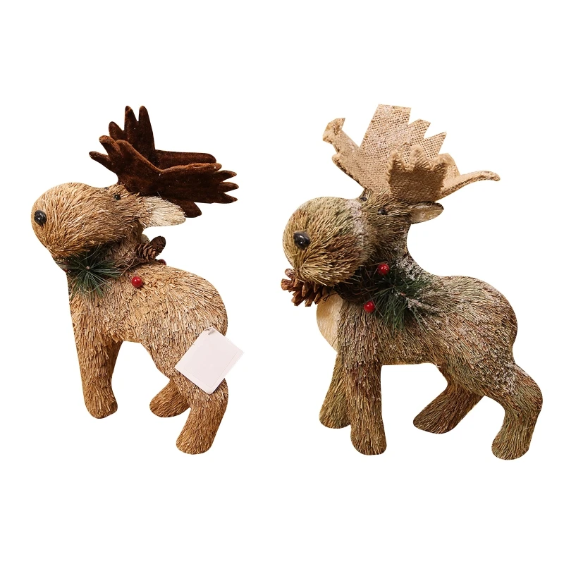 

Straw Woven Christmas Elk Ornament Simulation Animal Figurine Handmade