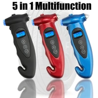 5 in 1 tire air pressure gauge safety hammer cutting knife flashlight deflation needle car truck repair tester tool with battery