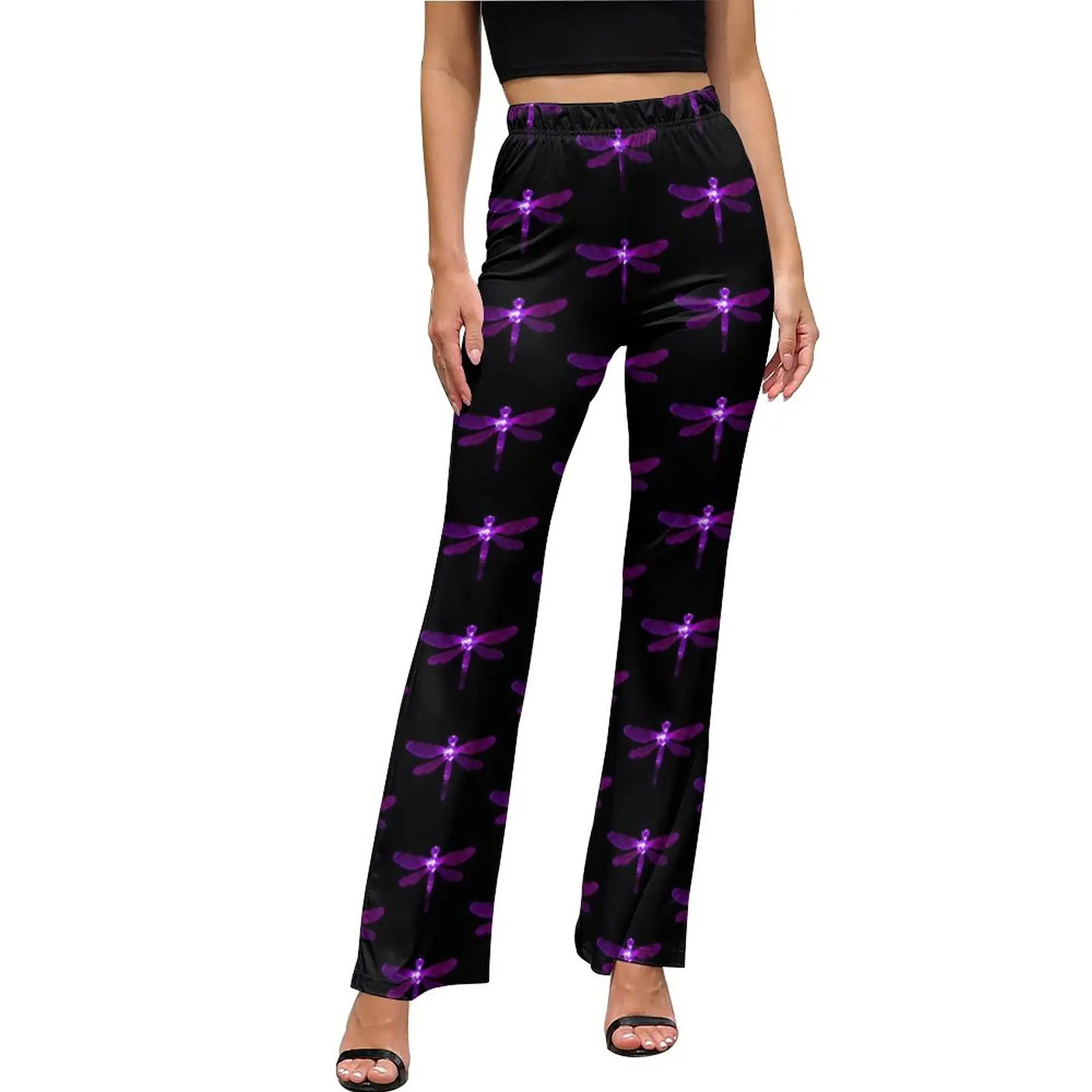 

Purple Dragonfly Pants Cute Animal Casual Flare Trousers Summer Women Design Streetwear Slim Pants