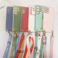 crossbody lanyard plating case for samsung galaxy a53 a73 a33 a13 a23 a51 a71 a03s a32 a52 a72 a22 a12 strap necklace soft cover