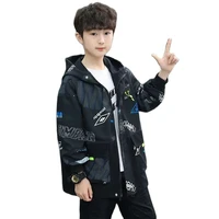 new spring autumn polyester jacket for boy windbreaker korean version fashion hooded handsome casual print childrens clothing