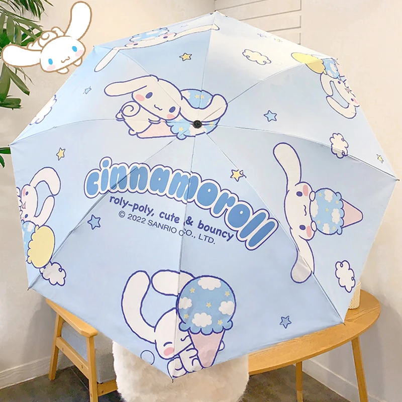 

Anime Kawaii Sanrio Hello Kitty Folding Manual Umbrella Cinnamoroll Student Cartoon Anti Ultraviolet Tri Fold Alloy Parasol Gift