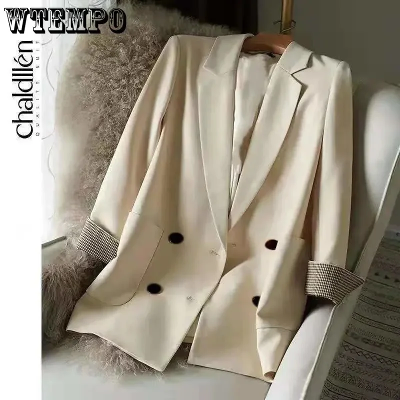 

Women's Blazer Mujer Spring and Autumn Suit Coat Korean Retro Hong Kong Style Double Breasted Loose Top Casual Женский костюм
