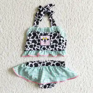 Cute little cow Toddler baby girl tutu bummies swimsuit kids halter neck fashion crop swimsuit summer 2-piece set