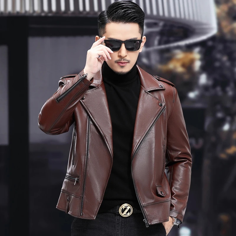 

Мужская Короткая кожаная куртка, черная приталенная куртка из натуральной овечьей шкуры, верхняя одежда для осени и зимы, м139, 2022