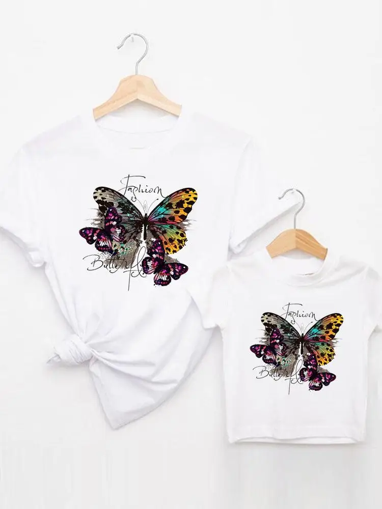 

Graphic Tee T-shirt Fashion Family Matching Outfits Boy Girl Women Kid Child Summer Butterfly Mom Mama Mother Clothes Clothing