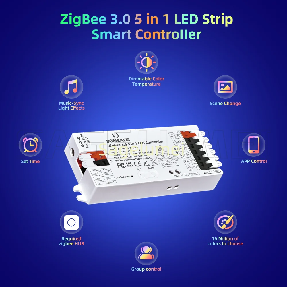 Фото Светодиодный контроллер DOMRAEM Zigbee 3.0 Smart 5 в 1 DIMMER WW/CW RGB RGBWCCT Strips работает с концентраторами 3.0 (Hu*e/Echo Plus и т. д. )Alexa/APP №4