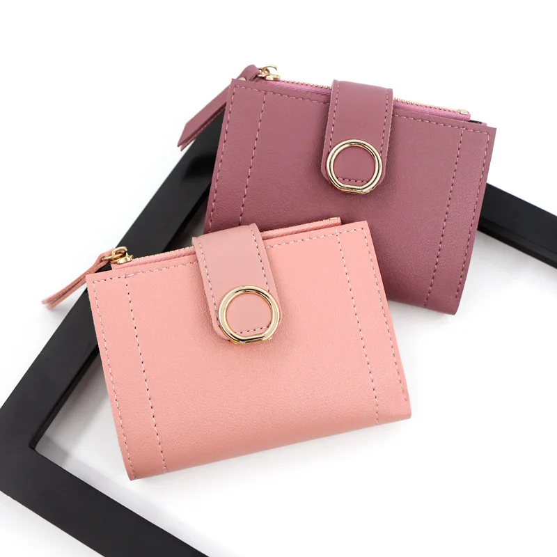 New women's purse simple and solid color short zipper buckle handbag card bag
