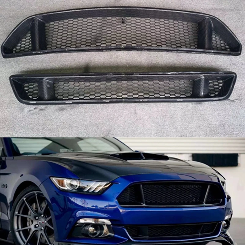 

Real Carbon Fiber Car Front Bumper Mesh Grille Grills For Ford Mustang 2015 2016 2017 Car Styling