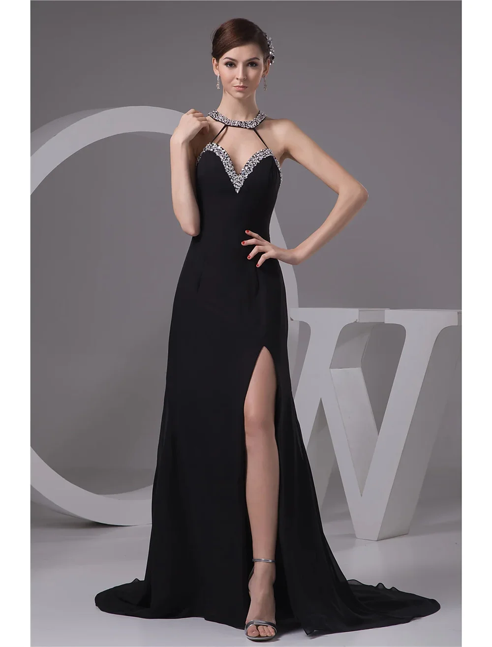 

Mermaid / Trumpet Sexy Engagement Formal Evening Dress Halter Neck Sleeveless Court Train Chiffon with Beading Slit 2022