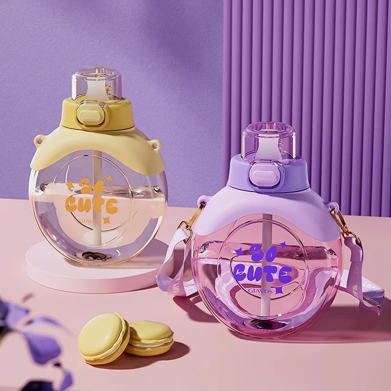 

500ml Cute Water Bottle For Girl Portable Outdoor Drinking Cup Kid Cartoon Kettle Kawaii Plastic Tumbler Summer Travel Straw Mug