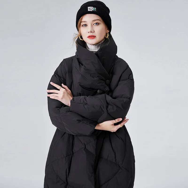 

Down jacket White Duck Down 2022 Winter new standing collar plus size loose thick mid-length women's bread coat Loose Overcoat