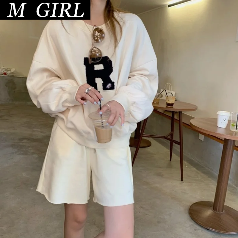 M GIRLS Letter Printed Women Sweatshirt Long Sleeve Autumn 2021 New Loose Pullover Female Casual Streetwear All-match Tops