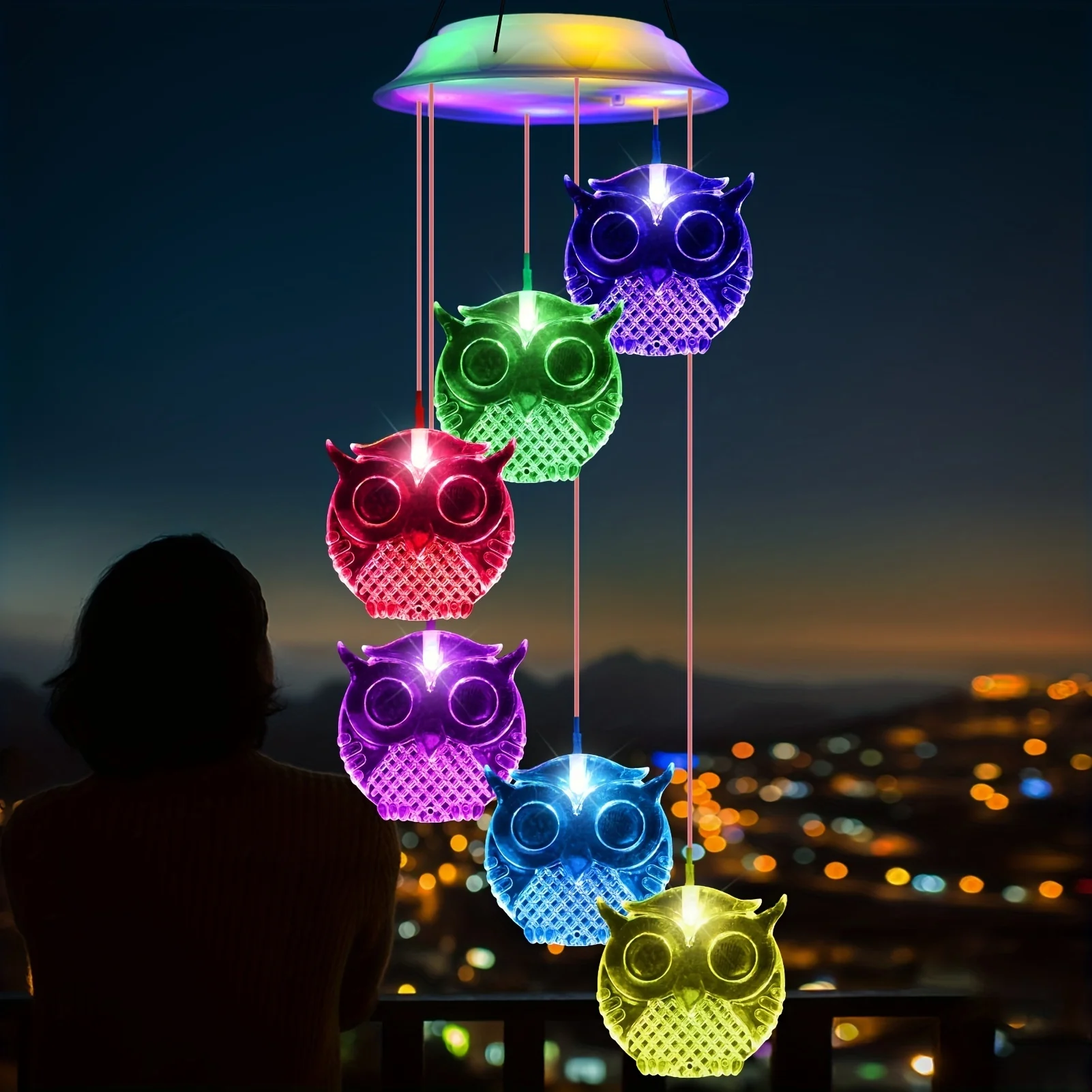 1 упаковка сова снаружи светодиодные колокольчики на солнечной энергии с огнями