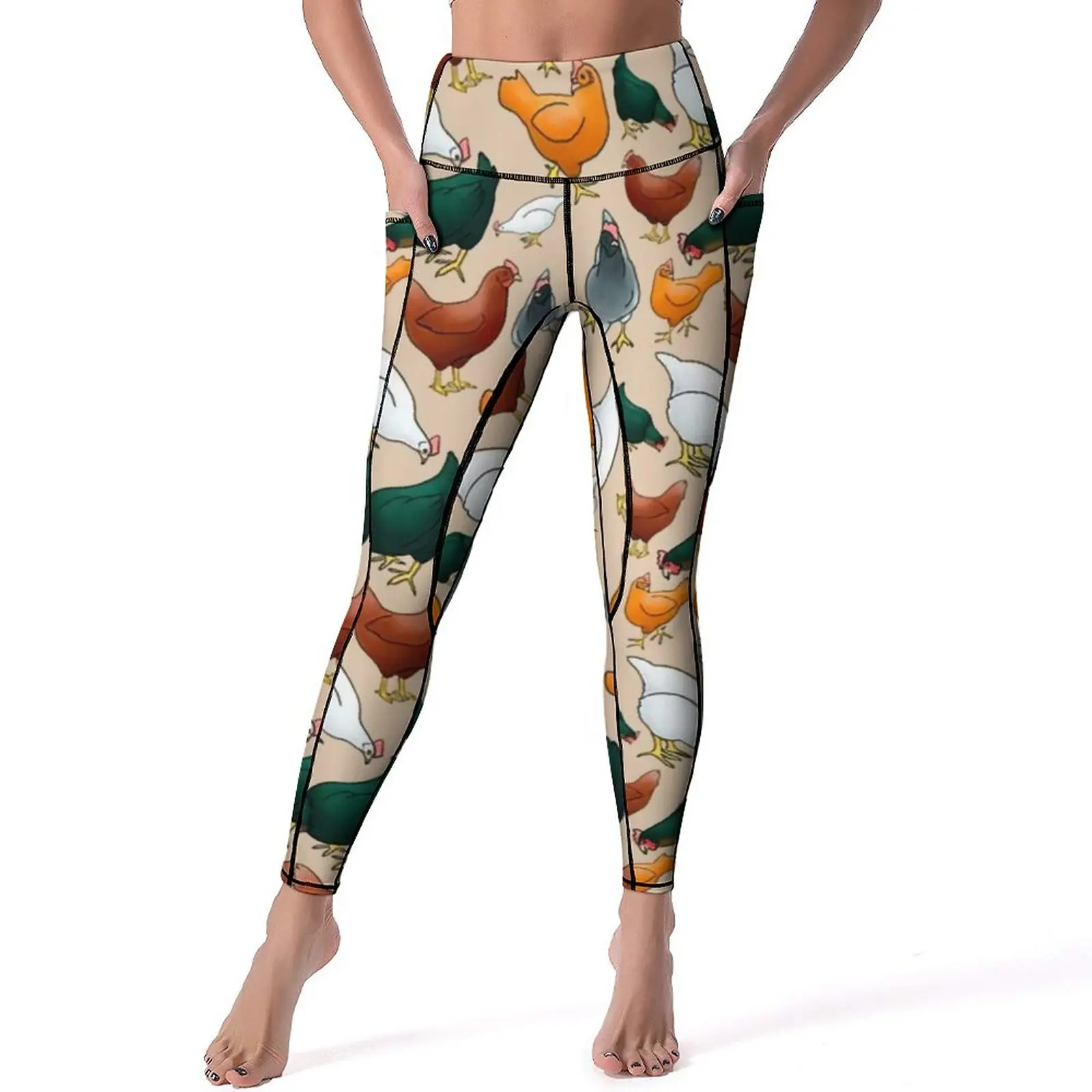 

Colorful Chicken Leggings Farming Roosters And Hens Workout Yoga Pants Push Up Casual Leggins Stretch Design Sports Tights XXL