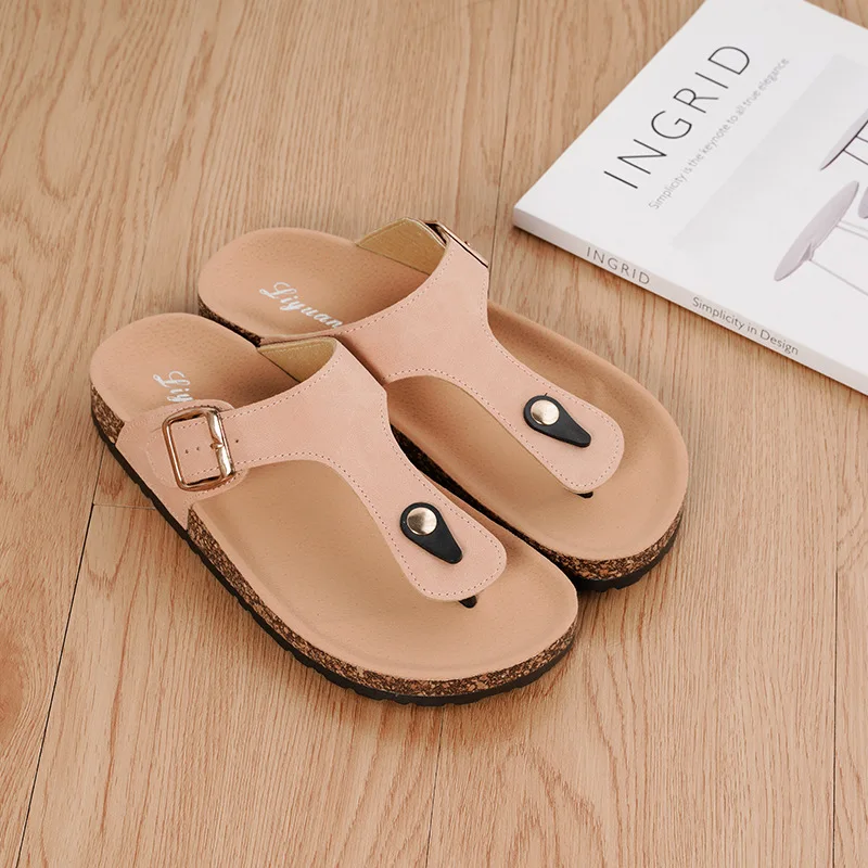 Women Slippers Beach Cork Shoes for Woman Casual Metal Decoration Buckle Non-slip Clogs Slides Female Slip on Flip Flops