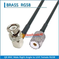 q9 bnc male right angle 90 degree to pl259 so239 uhf female connector pigtail jumper rg 58 rg58 3d fb extend cable