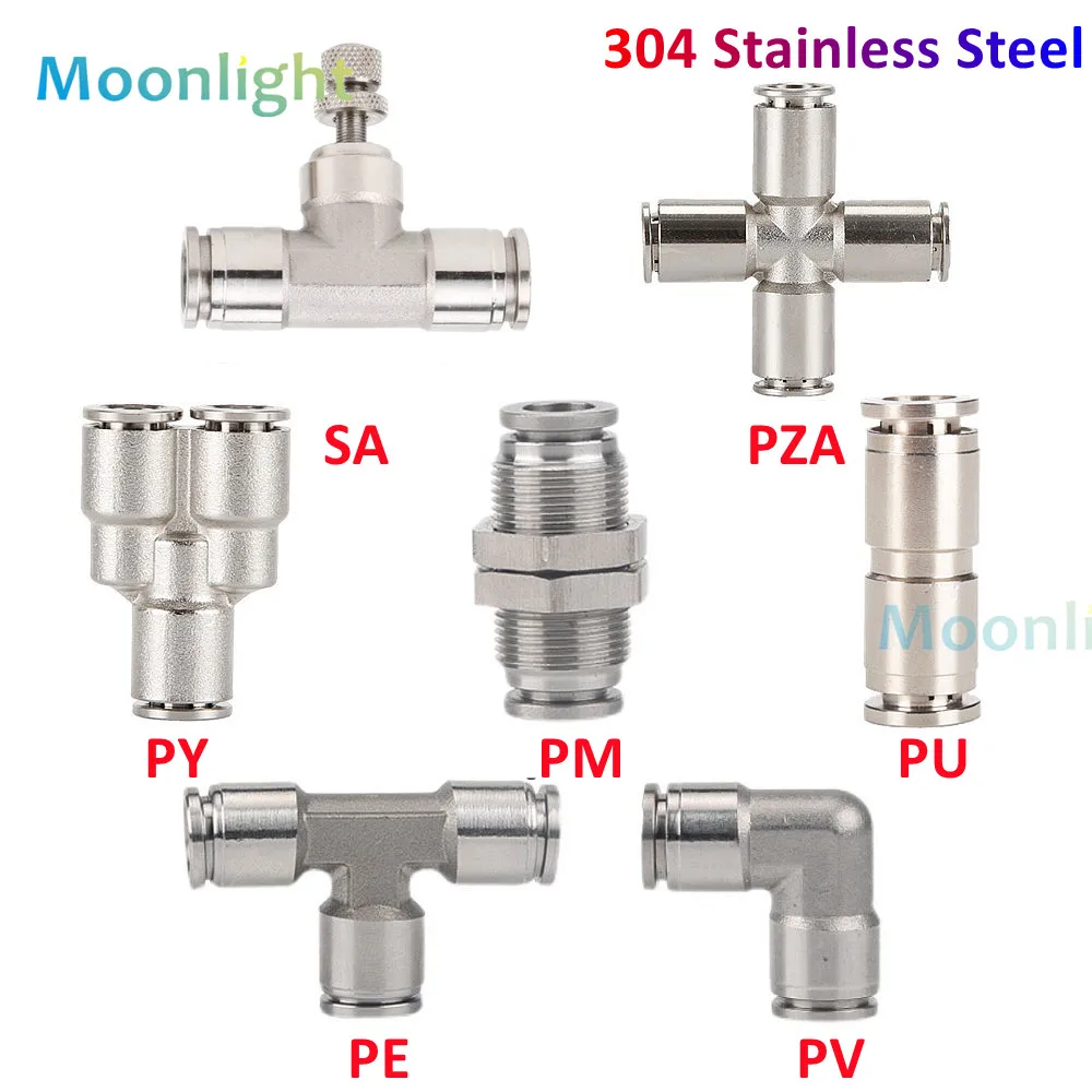 

PU PV PE PY PZA SA PM 304 stainless steel metal pneumatic quick coupling 4 6 8 10 12 14 16mm push in air Hose connector