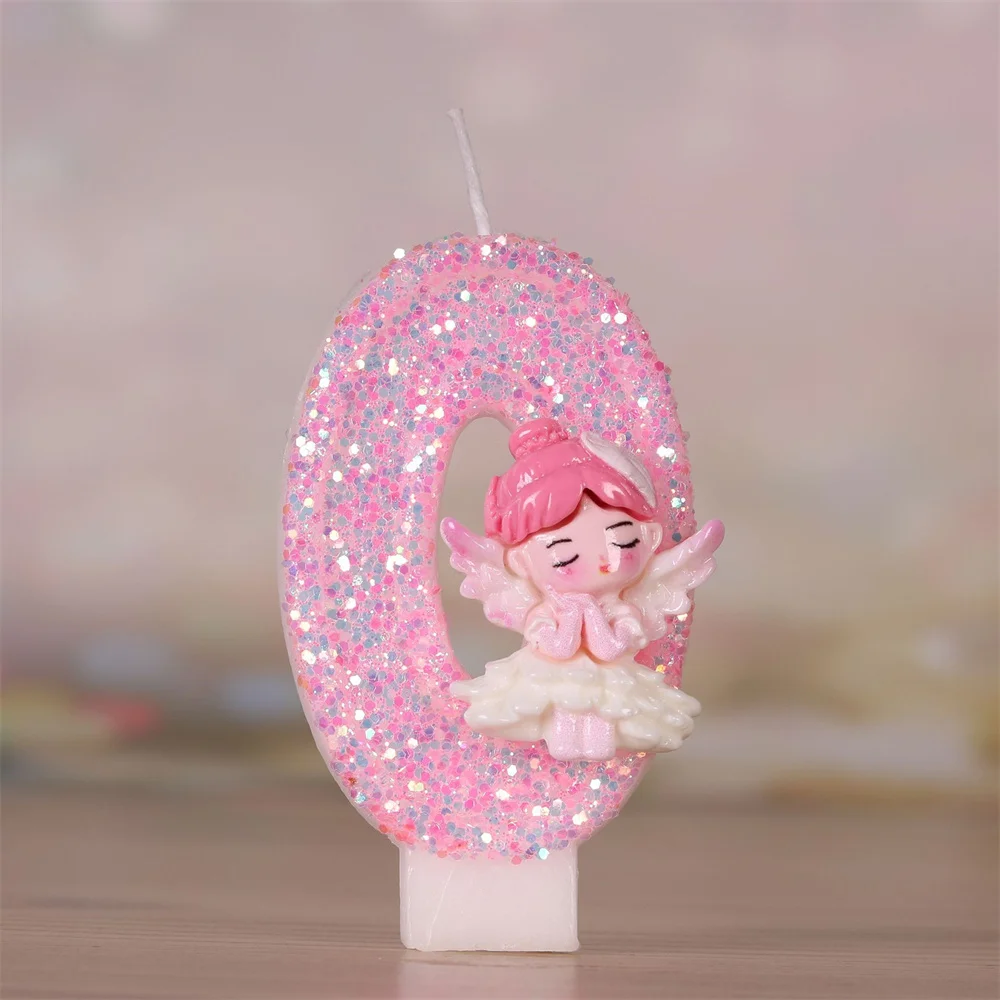 1 шт. свечи в виде розового ангела для дня рождения удлиненные 0-9 свечей 3D-дизайн