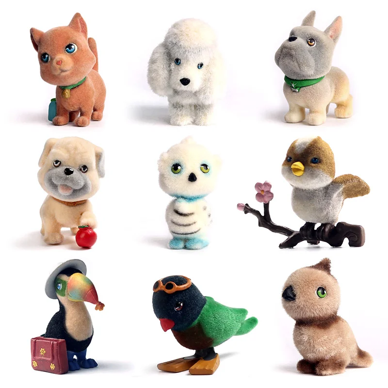 

Artificial Cute Animal Flocking Kawaii Doll Toy Decoration Cat Bulldog Penguin Parrot Ornament Anime Figure Christmas Gifts