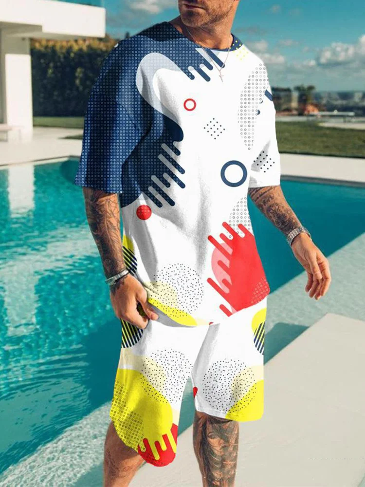 

2021 Men Clothes Fashion Summer Set Tracksuit 3d Printed Casual Short Sleeve T Shirts For Men Sportwear Oversized Tshirts Set